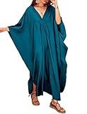 Bsubseach Damen Casual Kaftan Kleid Batwing Sleeve Plus Size Strandkleid Maxi Caftan Kleider Pfauenblau