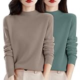 2er Pack Damen Pullover Herbst Merinowolle Strickpullover Oversize Einfarbiger Elegant Rundhals DüNne Langarm Pulli Weich Knit Sweater Warm Winterpullover Kaschmir Cashmere Wollpullover Damenpullover