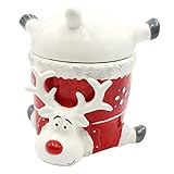 Dekohelden24 Keramik Dose mit Deckel - Vorratsdose als Elch, L/B/H 18,5 x 18 x 19 cm