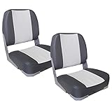 pro.tec 2X Bootssitze Grau-Weiß im Sparpaket aus Wasserfestem Kunstleder Steuerstuhl Wasserfest Gepolstert Kapitänsstuhl Angelsitz UV-Beständig