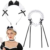 Josojoou 2 Stück Lolita Stirnband Spitze Schwarz Haarband Frauen Dienstmädchen Anime Cosplay Kopfbedeckung Mit Schleife Mode Stirnbänder Haarschmuck Für Damen Mädchen Cosplay Kostüm Party Teepartys