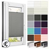 Estika Plissee ohne Bohren nach maß, Plissee klemmfix, 18 Farben, 4 Profilfarben, Breite, 30-129 cm, Höhe 50-149 cm, Rollo für Fenster ohne Bohren, Plisseerollo innen, Fensterrollo Sonnenschutz