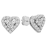 Dazzlingrock Collection Princess & Round White Diamond Minimalistische Emaille-Herz-Ohrstecker für Frauen (0,55 Karat, Farbe I-J, Klarheit I1-I3) in Gold, 10K - Metal Stamp, Natürlicher weißer Diamant