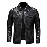 SWEPER Herren Lederjacke - Mode Herren Langarm Lederjacke Herbst Einfaches Revers Schlanke Einfarbige Lederjacke Lässige Herrenjacke,Schwarz,M