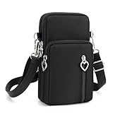 KUIZHEN Handytasche zum Umhängen, Groß Handy Tasche Nylon Crossbody Bag mit vielen Fächern Verstellbarer Abnehmbarer Schultergur Handy Schultertasche 20X11cm Schwarz