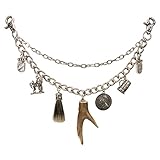 Charivari Herren mit echtem Hirschhorn - massive Trachtenkette mit Trophäen-Anhängern Münze, Wappen, Schariwari für die Lederhose zum Oktoberfest, Trachtenschmuck (antik-silber-farben)