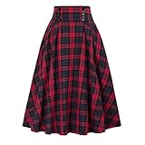 LAKOYA Rock Damen Faltenrock Tüllrock A-Linie Lang Hohe Taille Elegant Bohemien Vintage Röcke Unterrock Frauen Sommer Maxirock Midirock Plaid Elastische mit Schlitz Bleistiftrock Kleid, Rot, XXL