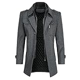 YOUTHUP Herren Wintermantel Wolle Winter Kurzmantel Mittellang Wollmantel Kurz Winterjacke für Business Freizeit, Grau-Dick, L