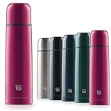 Blumtal® Thermosflasche 1L - BPA-freie Thermoskanne für warm&kalt - auslaufsichere Isolierflasche 1L aus Edelstahl rostfrei - Thermosflasche mit Becher - Thermoflasche - Thermoskanne Rot/Berry