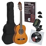 Juan Miguel Navarrez Konzertgitarre, klassische Gitarre, 1/2 honey - Natur, Starter Set (inkl. Tasche, Plektren, Buch mit CD, Stimmgerät)