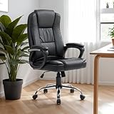 IDIMEX Bürodrehstuhl Boley höhenverstellbar mit Rollen, schwarz – ergonomischer Schreibtischstuhl mit PU Bezug drehbar gepolsterte Armlehnen, Office Chair Black [max. 120 kg]
