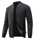 Huayuzh Jacke Herren Bomberjacke Winter Karierten Jacquard Freizeit Alltag Leicht übergangsjacke mit Reißverschlusstasche Schwarz M