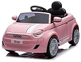 FIAT 500 Kinder Elektroauto, Elektro Kinderauto im Alter von 3 Jahren, Motorleistung 2x30W, Lenkrad mit Sound, Sicherheitsgurte (Rosa)