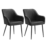 SONGMICS Esszimmerstuhl, 2er Set, Küchenstuhl, Sessel, Samt, Polsterstuhl mit Armlehnen, Loungesessel, bis 120 kg belastbar, Metallbeine, für Esszimmer, Küche, tintenschwarz LDC087B12