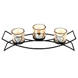 Teelichthalter 36x8,5xH12cm inkl. 3 Gläser Windlicht Kerzenhalter Kerzenständer