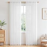 MRTREES Gardinen Weiß Leinenoptik Wohnzimmer Modern 2er Set Vorhang Weiss Halbtransparent H 225 x B 140 cm, Leinen Vorhänge für Schlafzimmer Curtains Living Room, mit Verdeckten Schlaufen