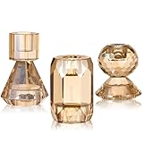 WELTRXE Kristall Kerzenhalter, 3er Set transparente Teelichthalter für Stabkerzen und Teelichter, 2-in-1-Design-Kerzenhalter aus Kristall für Tischdekorationen, Hochzeiten, Party (Sekt)