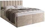 BROMARKT Boxspringbett mit Bonell Matratze Härtegrad H3 140x200cm Polsterbett mit Bettkasten Doppelbett mit Topper gepolsterte Kopfstütze Bett für Schlafzimmer Denver Beige