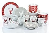 Kombiservice HIGHLAND STAG Set 30teilig für 6 Personen/Traditionelles Schotten-Karo trifft Cooles Hirsch-Dekor/Porzellan runde Form, Red Tartan/Waterside England by Retsch Arzberg