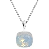 Square Damen Halskette 925 Sterling Silber mit Marken Kristalle Anhänger Kette mit Anhänger Silber Kette Geschenk für Frau zum Geburtstag Jubiläum (Antique Pink) (White Opal)