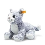 Steiff Cassie Katze eisblau-Weiss 26 cm, Soft Cuddly Friends, Kuscheltier-Katze, Stofftier aus kuschelweichem Plüsch, zum Kuscheln und Spielen