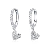 Bo Win 925 Sterling Silber Ohrringe Herz Ohrringe Damen Creolen Silber mit Herz Anhänger Silber Ohrringe Hängend Klein Ohrhänger mit Cubic Zirkonia Ohrringe Silber für Damen Frauen Mädchen