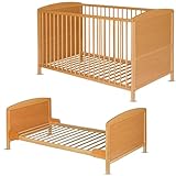 Best for Home - Baby Bett | Babybett 70x140 cm in Weiß und Braunfarbe | Junior Babybett Umbaubar | Cot ohne Matratze | Natur Komplett Set Bebek Yatagi & Baby Cot | Babybett für Mädchen und Jungen