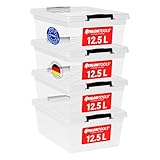 ATHLON TOOLS 4x 12.5 L Aufbewahrungsboxen mit Deckel, lebensmittelecht - Verschlussclips - 100% Neumaterial Plastik-Box transparent - Kleiderboxen stapelbar…