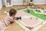 SkippiDoo Spielteppich – Kinderzimmer-Teppich mit Pferdehof, Reitplatz und Stallungen – Perfekt für Pferdefreunde & passend für Figuren wie Schleich® und Playmobil® (Großer Reiterhof, 200 x 160 cm)