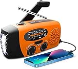 Solar Radio, Tragbar Kurbelradio Dynamo Radio mit AM/FM, Notfall Radio mit Kurbel, 2000mAh Wiederaufladbare Powerbank,LED Taschenlampe,USB-Handy-Lader für Camping Ourdoor orangefarben