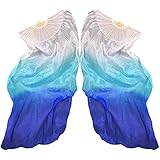 Hayaww 1 Paar FäCherschleier Bauchtanz, Lange FäCher Bauchtanz Fans SchleierfäCher Schleier Bambus-FäCherschleier Bauchtanz Schleier Lang Bambus Fan Zum Tanzen,1.8m,FüR Auftritte,Proben (Verlauf Blau)