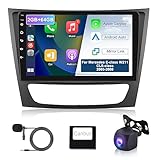 Hodozzy 2G+64G Android Autoradio für Mercedes Benz E Klasse CLS Klasse W211 W219 2005-2008 Carplay Android Auto,9 Zoll Touchscreen mit Navi WiFi Bluetooth HiFi FM RDS Canbus Rückfahrkamera