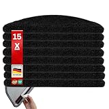 Floordirekt Shaggy-Stufenmatten Barcelona - 15er Set - Treppenmatten in 16 Farben, Strapazierfähig & pflegeleicht, Stufenteppich für Innen (Schwarz, Halbrund 65 x 23,5 cm)