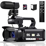 Videokamera 6K 64MP Camcorder 18X Digital Zoom Vlogging Camera for YouTube, 4.0" Touch Screen HD WiFi Videokamera mit 4500mAh Battery, 64G SD-Karte, Stabilizer, Microphone and Remote
