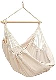 AMANKA XXL Hängesessel Beige 185x130 cm belastbar bis 150kg – Hängestuhl ideal zum Lesen & Entspannen – Hängesitz aus Baumwolle für Drinnen und Draussen ohne Gestell- Schwebesessel für 2