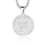 USTNIR Halskette Herren Medaille Talisman Halskette 7 Erzengel Siegel für Männer Frauen Edelstahl Pentagramm Talisman Anhänger Amulett Magische Schutzkette Männlicher Schmuck Glücksbringer
