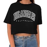 Tomwell T-Shirt Damen Crop Top Kurzarm Sportshirt Sexy Oberteil Bauchfrei Sommer Vintage Crop Tshirt mit Schmetterling Muster Lose Sweatshirt Rundhals Teenager Mädchen Bluse A Schwarz XS