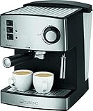 Clatronic Espresso Siebträgermaschine ES 3643, Espressomaschine mit 15 Bar Pump-Druck, Milchschaumdüse, Espresso- und Cappuccino-Automat, 1,6 Liter Wassertank, Tassen-Vorwärmfunktion, edelstahl
