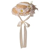 COSDREAMER Sonnenhut für Mädchen und Damen, Spitzenbänder, Strohhüte (Weiß)