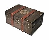 vuagmiv Vegvisir Gravierte Truhe aus Holz und Leder, die Runenwikinger-Kompass-Holzkiste mit Samtfutter, Alter Supplies und Werkzeuge Aufbewahrungsbox und Andenkenbox
