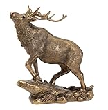THORNE ANTIQUES AND COLLECTABLES Hochland-Hirsch-Skulptur, Hirsch-Ornament, Heimdekoration, 18 cm x 16 cm x 4 cm (Bronze)