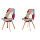 N/A Set von 2 Esszimmerstühlen, gepolstert, Patchwork-Stuhl, Retro-Stuhl, Esszimmer, Küche, Schlafzimmer, Bürostuhl (mit massiven Buchenbeinen) rot