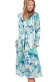 Jadee Damen Seiden Morgenmantel Bademantel Hausmantel aus 100% Seide - Pagoda Blue - L