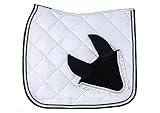 WAGNER Dressur Schabracke mit Fliegenhaube und Strass-Steinen Weiss-SCHWARZ