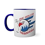 Ice Hockey Team Adler Manheim Eishockey Tasse innen und am Henkel dunkelblau außen weiß 330ml