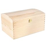 Creative Deco XXL Große Holztruhe Holzkiste mit Deckel und Schloss | 34,5 x 25 x 19,2 cm | Schatztruhe Groß Spielzeugkiste Holzbox Unlackiert Kasten ohne Griffen | Ideal für Wertsachen und Spielzeuge
