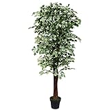 Decovego Kunstpflanze Künstliche Pflanze Benjamin Ficus künstlicher Baum Künstlich im Topf Plastik Pflanzen Zimmerpflanze 180 cm wie Echt Deko Innendekoration 180 cm