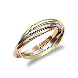 Jewelco Europa Solider 9 Karat Gelb-, Weiß- und Roségold ineinandergreifender 2mm russischer Ehering