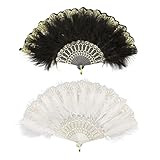 MIVAIUN 2 Pack Damen Fächer Feder 1920s Vintage Style Folding Handheld Feather Fan, Retro Handfächer Damen Gatsby Kostüm Flapper Zubehör, Folding Feather Fan für Party Kostüm Dekoration