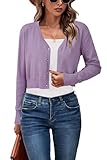 Newshows Damen Strickjacke Sommer Kurz Cropped Leichte Strickjacken Strick V Ausschnitt Bolero Misty Purple,M